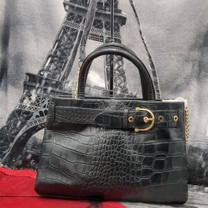 Antonio Melani Black Crocodile-Embossed tote